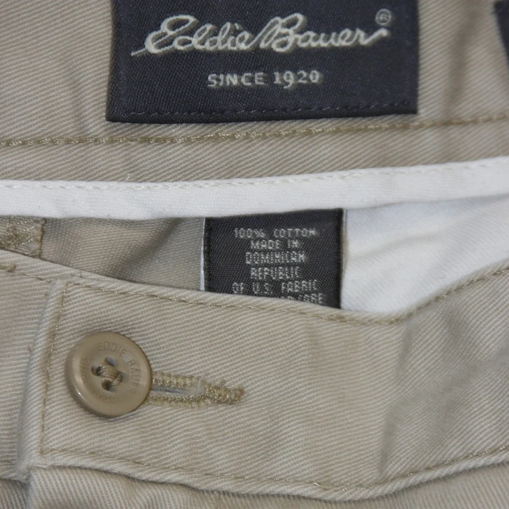 Eddie Bauer Chino Pants Mens 34x30 Tan Good Relaxed‎ Fit Pleated Cotton Khaki